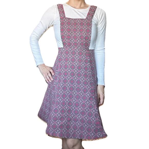 Vintage 100% Wool Overall Dress Pink Gray Size S Winter Welsh Wools - Picture 1 of 9